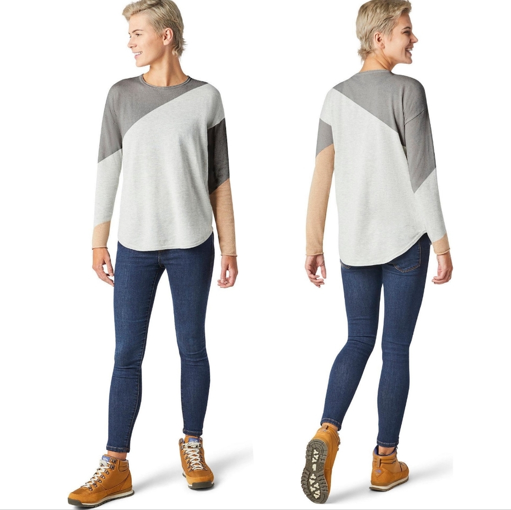 Smartwool Colorblock Gray And Tan Sweater - Picture 2 of 10
